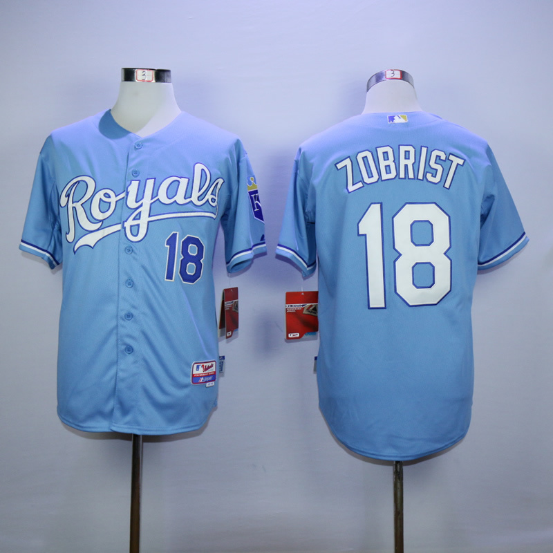 Men Kansas City Royals 18 Zobrist Light Blue MLB Jerseys